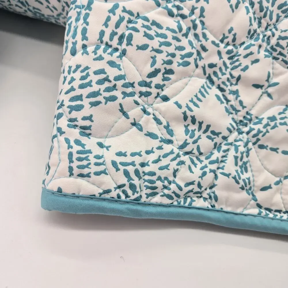 Queen Ocean Sanddollar Comforter Set 3PC All Seasons Soft Quilted NEW Teal Wht